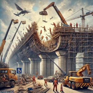 Transformação através da Ação: Uma ponte em construção com ferramentas visíveis.